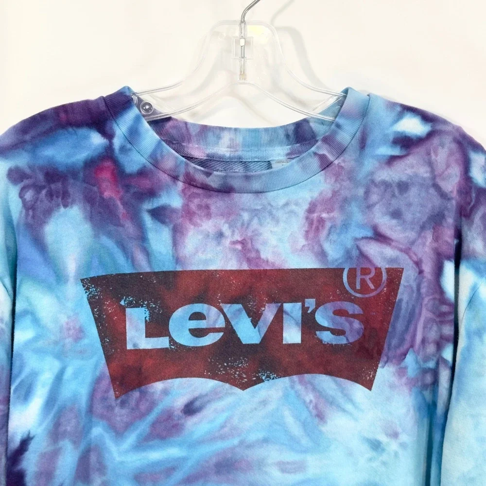 Levis XL Sweatshirt Handmade Tie Dye Crew Neck Pullover Blue Purple 1660 - Picture 4 of 8